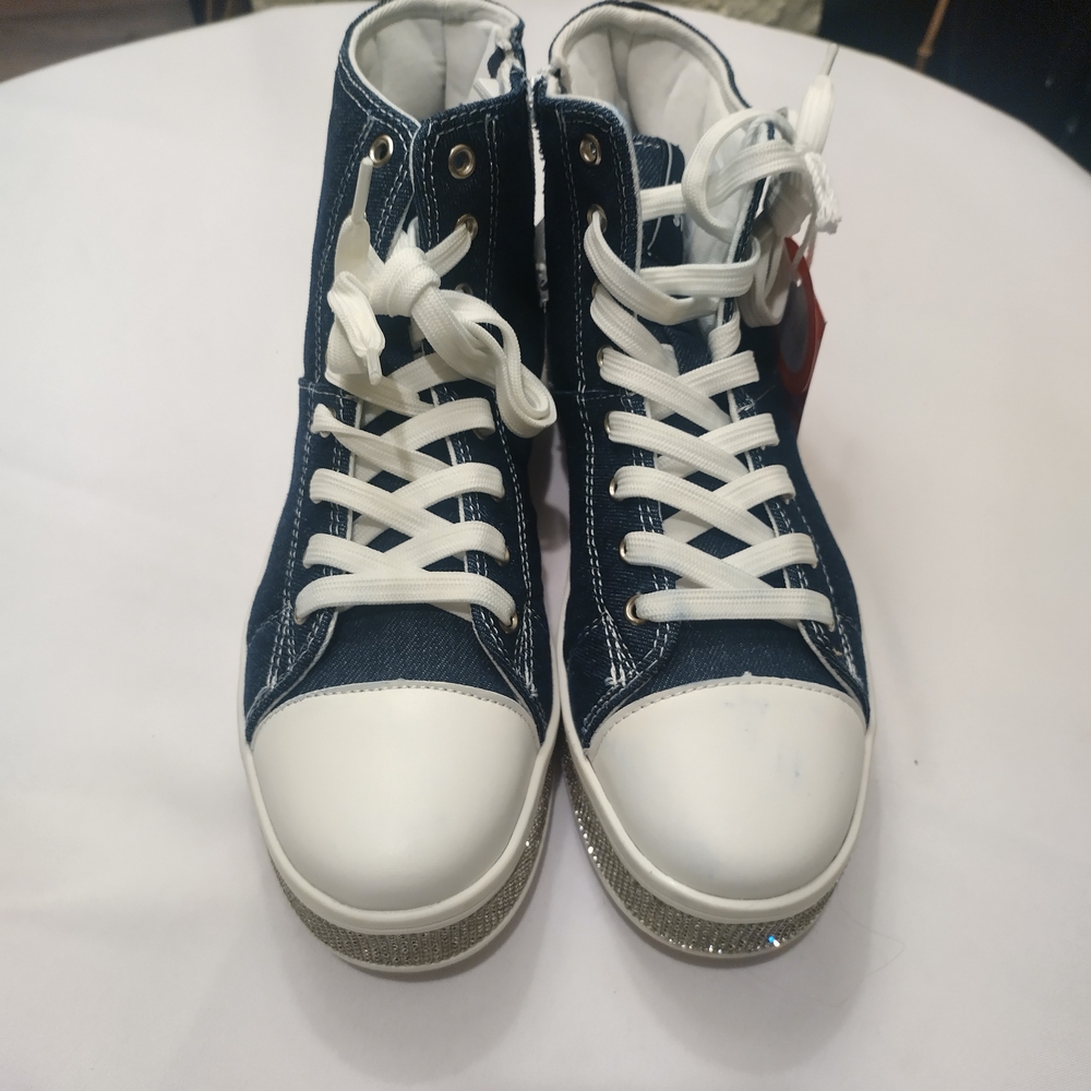 LUCKY STEP Women's High Top Canvas Sneakers Rhinestone Side Zipper Shoes Fashion